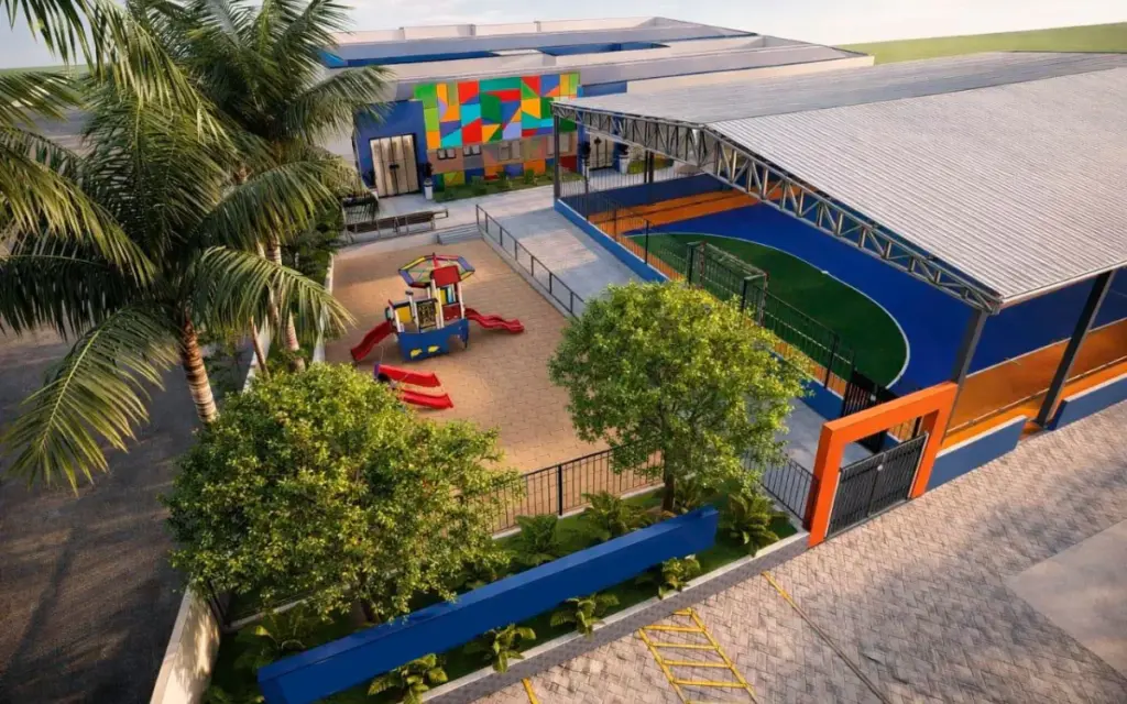 Render do projeto da nova creche e escola do Bairro Mantiqueira