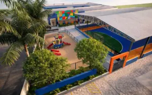 Render do projeto da nova creche e escola do Bairro Mantiqueira